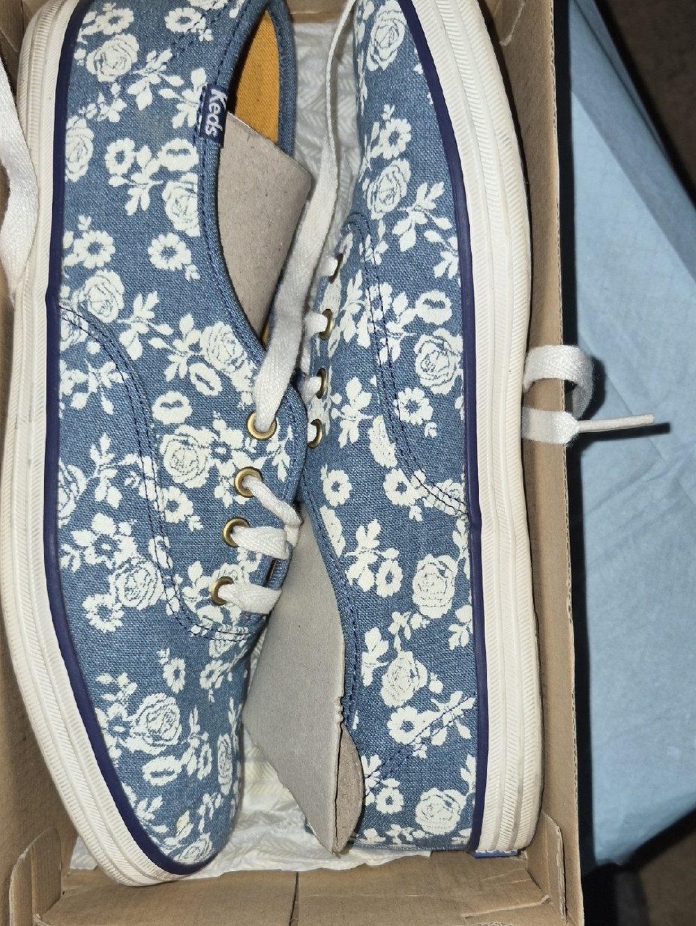 Keds Blue Canvas Sneakers with White Floral Print